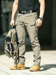 Men'S Stretchy Black Cargo Work Pants - Elastic Waist, Multi-Pocket Design for Hiking & Everyday Comfort, Durable & Comfort Fit, Outdoor Pants|Casual Cargo Pants|Glossy Finish Pant