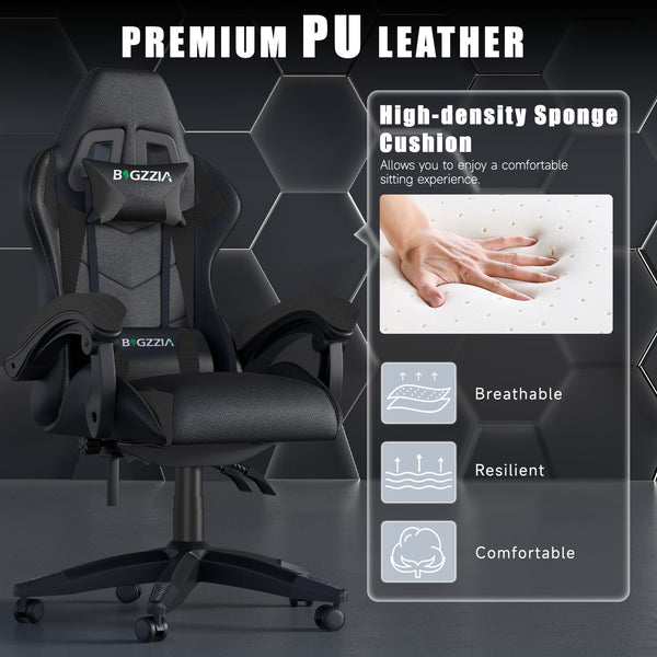 GartistGo Ergonomic Gaming Chair - Gamer Chairs with Lumbar Cushion + Headrest, Height-Adjustable Office & Computer Chair for Adults, Girls, Boys (Without footrest)