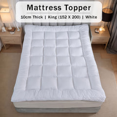 10cm Hotel Quality Mattress Topper | Super Soft with 1000GSM Hollowfiber Filling | Elasticized Corner Straps | White Blue Grey | Single, Small Double (4ft), Double, King, Super King Size