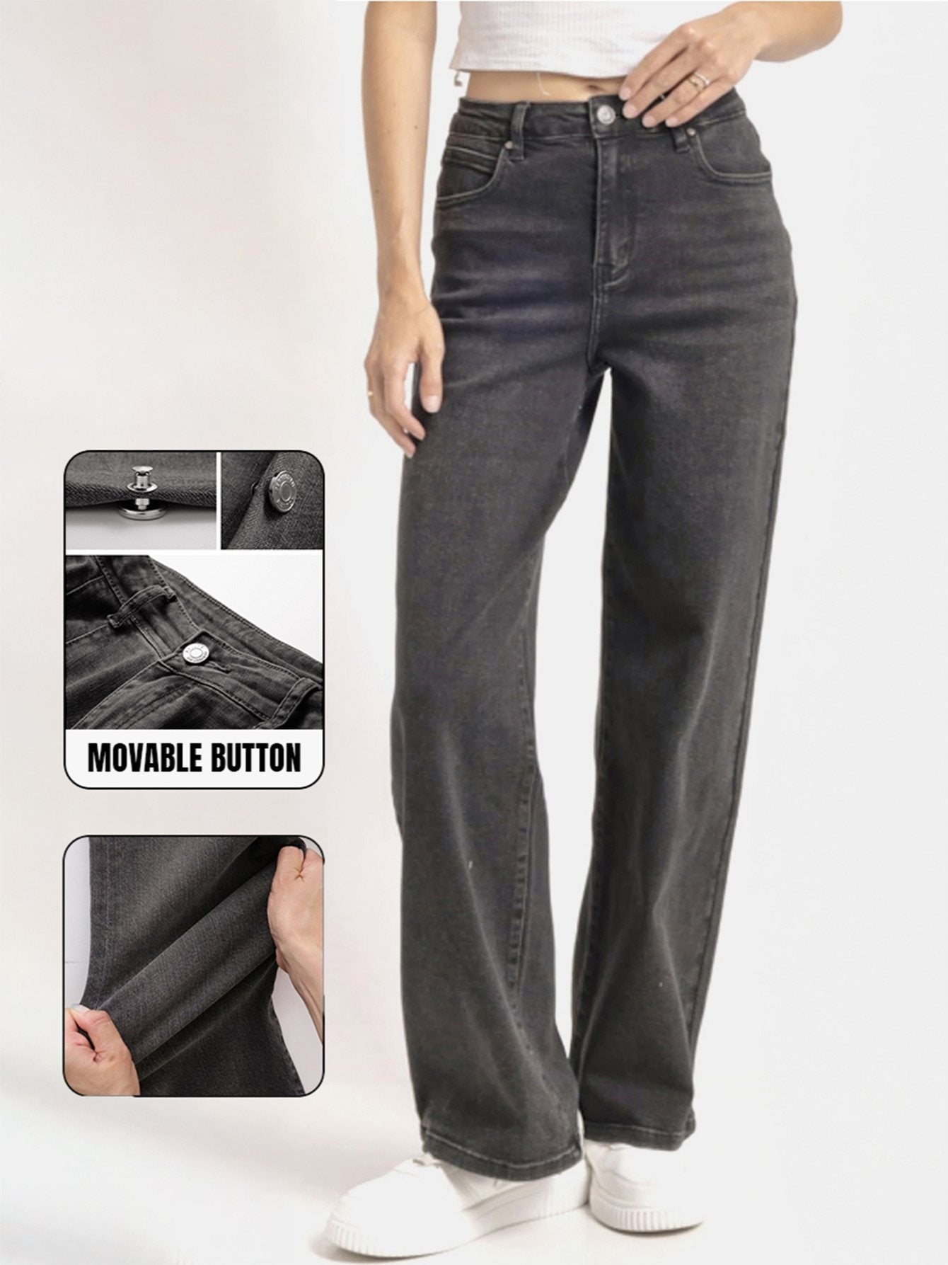 【Tall】KatchMe Women's Wide Leg Jeans - Mid Rise Relaxed Fit Denim Pants, Soft Stretch Comfortable Trousers for Fall & Winter, Streetwear Casual Bottoms