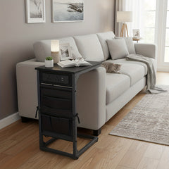AMHANCIBLE 1pc/2pcs C-Shape Side Table Featuring a Charging Station, Bedside Table with a Storage Pouch, And a Coffee Table with a Metal Frame Suitable for Living Rooms, Bedrooms, And Offices