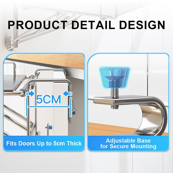 Foldable Cabinet Door Hook Organizer, Countertop Shelf,No Drill Shelf, For Cabinet Pantry Cupboard, Rust-Resistant Design, Easy Installation Space Saving