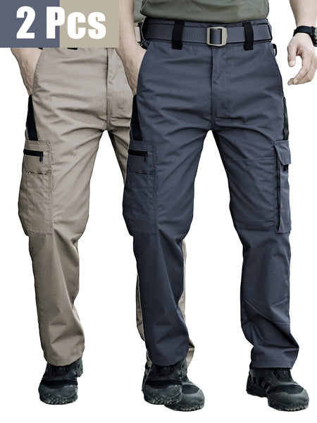 2pcs Men's Tactical Cargo Pants, Durable Multi-Pocket Work Pants for Outdoor Construction Work, Hiking And Trekking, Casual Tactical Pants | Adjustable Waist Pants | Hiking Gear (No Belt)