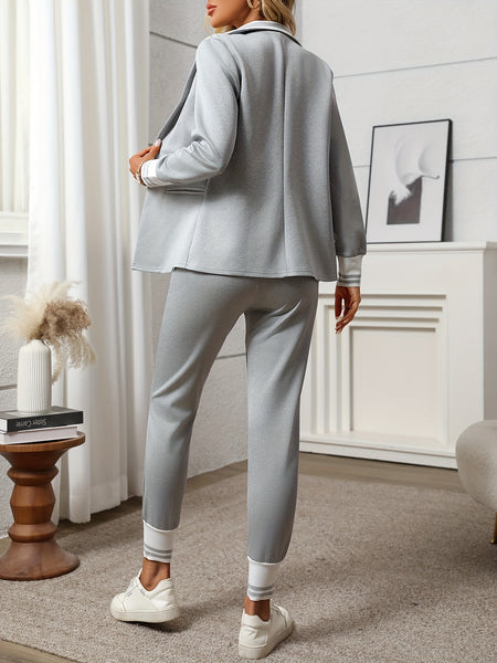 Fashionable Elegant Solid Color Casual Street Striped Suit and Pants Set