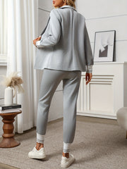 Fashionable Elegant Solid Color Casual Street Striped Suit and Pants Set