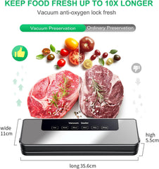 Vacuum Sealer, Hilifix 5-In-1 Food Vacuum Sealer Machine with 65 KPA Powerful Suction, 30MM Longer Seal Food Sealer for Dry and Moist Food Fresh Preservation with 10Pcs Vacuum Sealers Bags(Black)