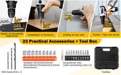 Cordless Drill Driver Power Combi Drill Kit Electric Screwdriver Set with 2-Speed, 18+1 Torque 3/8