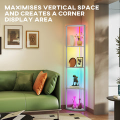 LED Floor Lamp with Shelves, 5-Tier Dimmable Standing Lamp with Adjustable Brightness and Foot Switch, Modern Corner Display Shelf Unit for Living Room Bedroom Office