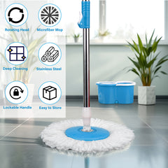 360° Spin Mop and Bucket Set with Wringer, Easy Wring Floor Cleaning Mop with 2 Reusable Microfiber Head for Household Living Room Bedroom Bathroom Toilet