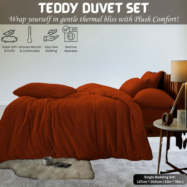 Teddy Bear Fleece Duvet Cover Set | Single Double King Size Bedding | Super Soft Plush Quilt Cover with Pillowcases | Warm Cosy Thermal Fluffy Set for Cold Nights | Easy Care & Durable Comfort | Luxury Teddy Fleece Bed Cover for Bedroom Warmth & Style | F