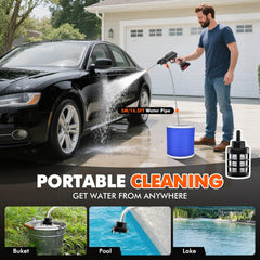 60 Bar/870 Psi Cordless High Pressure Washer, Portable High Pressure Washer, Electric Car Wash Machine, 1500W High-Power Motor, Includes 3 Multi-Function Nozzles, 2 Batteries, 5m Hose, 1 Charger, Ideal for Car Washing And Yard Cleaning