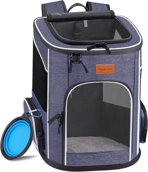 Morpilot® Cat Carrier Backpack, Foldable Pet Backpack Carrier for Cats and Small Dogs, Breathable Dog Carrier Backpack with Inner Safety Leash + Folding Dog Bowl Ideal for Hiking Traveling Outdoor Use