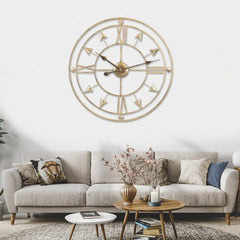 1pc European Industrial Metal Iron Art Wall Clock, 60cm/24inch Giant Open Skeleton Clock, Roman Numberals Display, Outdoor Garden Wall Clock, Silent Non-Ticking Quartz Clock for Indoor Outdoor Yard Patio Living Room Bedroom Kitchen Office Home Decor, Holi