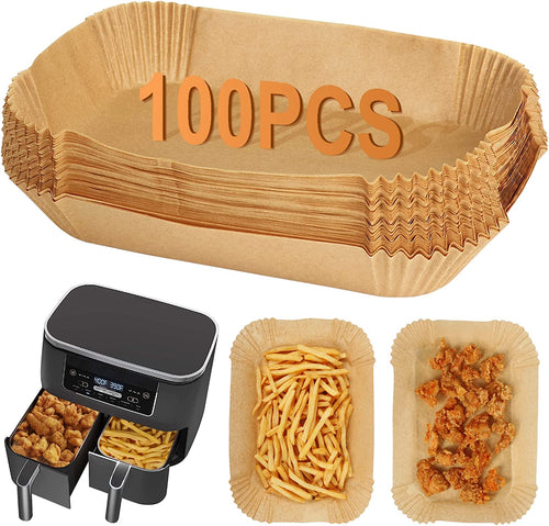 BYKITCHEN 100Pcs Air Fryer Liners for Ninja Dual, Air Fryer AF300UK AF400UK Accessories, Disposable Airfryer Parchment Paper Liners, Compatible with Ninja, Breville, Tower & Other Dual Zone Fryers