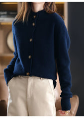 2026 New Retro Women'S 100% Cashmere Solid Color Stand Collar Cardigan, Casual Loose Fit Outerwear for Office Commute & Business Casual Outfit