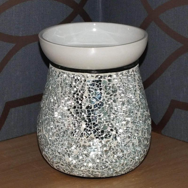 Electric Wax Melt Burner Lamp Scented Tart Fragrance Aroma Warmer Silver Mosaic Crackle