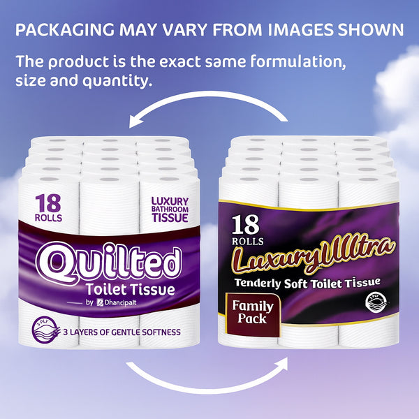 18 Rolls of 3-Ply Premium Quilted Toilet Paper | Generous Length per Roll | Luxuriously Soft, Strong & Highly Absorbent Toilet Tissue