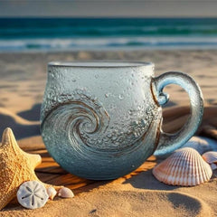 Sea Glass Wave Coffee Mug, 12oz Ocean Wave Glass Mug with Handle, Frosted Captivating Artistic Beach Theme Coffee Cups Gift for Ocean Lovers, Drinking Coffee, Tea, Wine, Cocktails