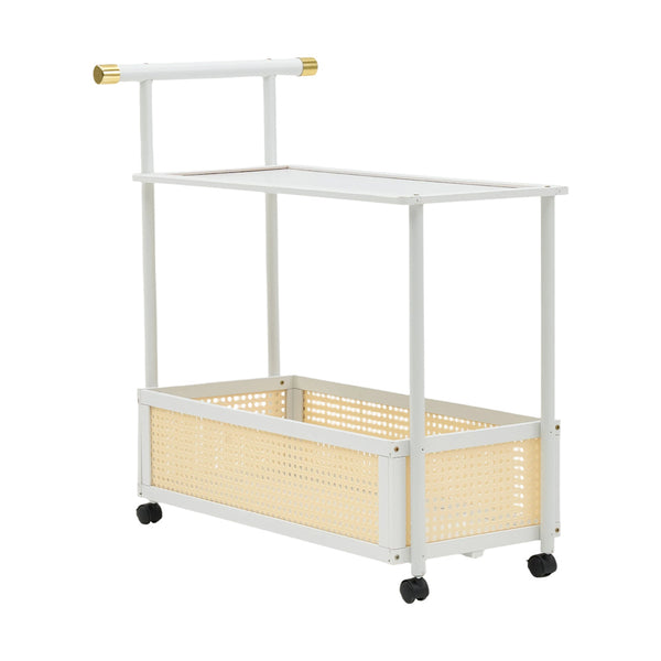 1PC Multifunctional Living Room Side Table with Wheels, Mobile Coffee Table Featuring Storage Basket and Shelves, Modern Storage Rack, Suitable for Living Rooms, Bedrooms, and Offices