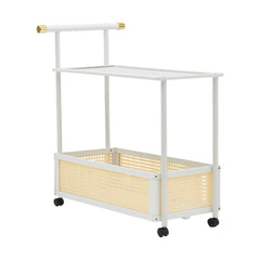 1PC Multifunctional Living Room Side Table with Wheels, Mobile Coffee Table Featuring Storage Basket and Shelves, Modern Storage Rack, Suitable for Living Rooms, Bedrooms, and Offices