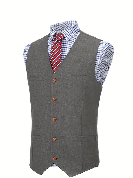 Men'S Vest Wool Blend Herringbone Vintage Men'S Fashion Vest, Groom Best Man Formal Wedding Party Casual Vest