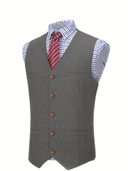 Men'S Vest Wool Blend Herringbone Vintage Men'S Fashion Vest, Groom Best Man Formal Wedding Party Casual Vest