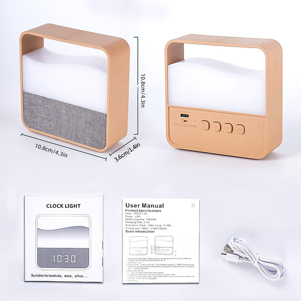 LED Bedside Lamp | Night Light with Alarm Clock, Time Display, Rechargeable, Adjustable Brightness, Soft Lighting for Home Bedrooms, USB Charging