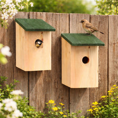 2 X Wooden Nesting Box Bird House Nesting Box Small Birds Bluetit Robin Sparrow