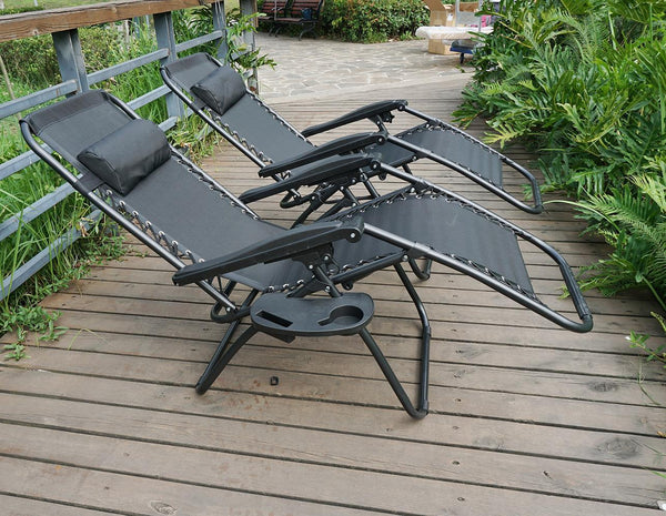2 x Zero Gravity Reclining Garden Chair Sun Beach Lounger Recliner Outdoor Black
