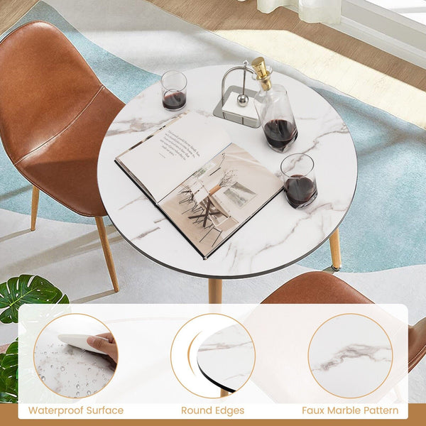 GOFLAME Faux Marble Round Dining Table, Modern Round Side Table with Faux Marble Pattern Tabletop & Anti-rust Steel Legs, Round Dinner Table for Kitchen Room, Living Room