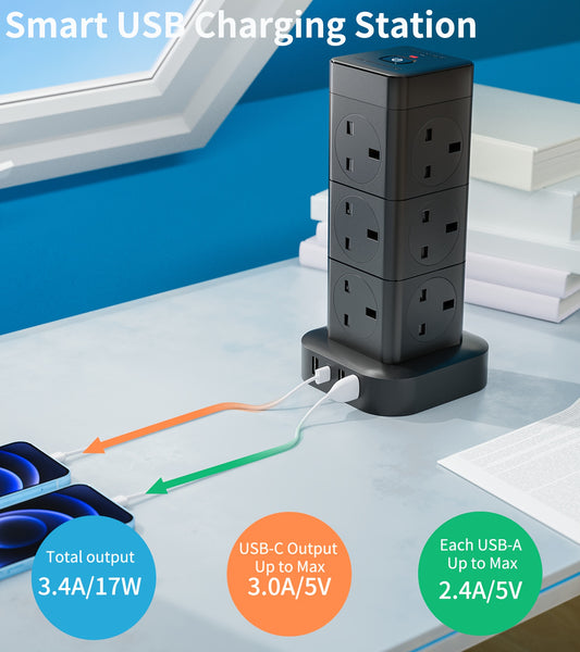 Cube Extension Lead with 8Outlets Power Stirps with 5 M Cable 4 USB