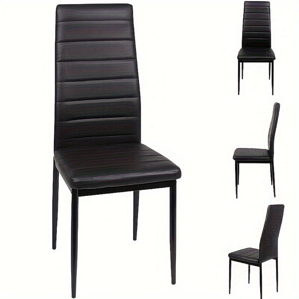 Black Dining Table and Chairs Set of 4, Round Tempered Glass Table with High Back PU Leather Chairs