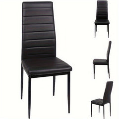 Black Dining Table and Chairs Set of 4, Round Tempered Glass Table with High Back PU Leather Chairs