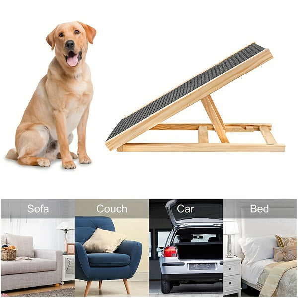 Adjustable Height Dog Ramp with Non-Slip Surface & Sturdy A-Frame Design - Foldable Pet Stairs with Soft Cushioned Steps, Portable Ramp for Beds, Sofas, Cars - Ideal for Small & Large Dogs, Elderly Pets, Dachshunds, Poodles, Labrador Retrievers - Du