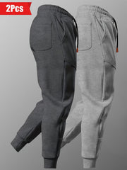 Two-Piece Set Autumn/Winter -Lined Thickened Men's Casual Sports Long Pants Outdoor Hiking Fitness Joggers American Training Basketball Sweatpants