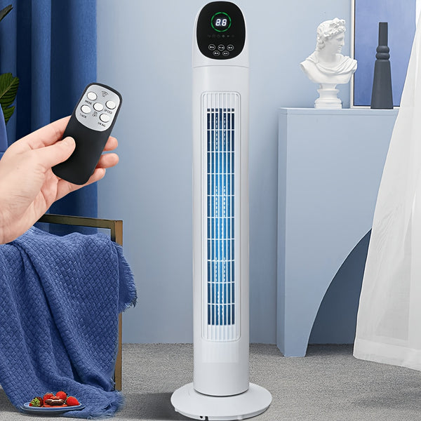 86.36cm Tower Fan, Electric Standing Floor Fan for Cooling with Remote Control, 7.5 Hour Timer LED Display, 65-75 Oscillation, 3 Modes, 3 Speeds, for Home, Office, Living Room, Bedroom, White