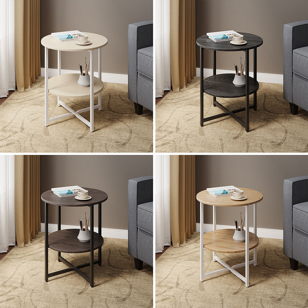 2-Tier Round Side Table - Multi-Level Storage Coffee Table for Plants/Lamps, Space-Saving Sofa/Bedside Organizer (15.75×15.75×18.5