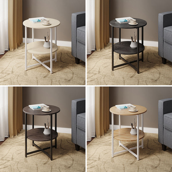 2-Tier Round Side Table - Multi-Level Storage Coffee Table for Plants/Lamps, Space-Saving Sofa/Bedside Organizer (15.75×15.75×18.5