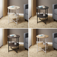 2-Tier Round Side Table - Multi-Level Storage Coffee Table for Plants/Lamps, Space-Saving Sofa/Bedside Organizer (15.75×15.75×18.5
