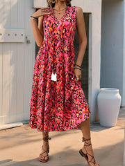 Spring/Summer Vacation Women'S Sleeveless Bohemian Style Fringed Tie-Up Printed Dress