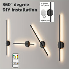 2pcs 50cm Rechargeable Wall Sconce Lights, Battery Operated Wall Lights 3 Color Temperature, Wall Lamp Dimmable Wireless with Remote Control Black for Living Room Bedroom