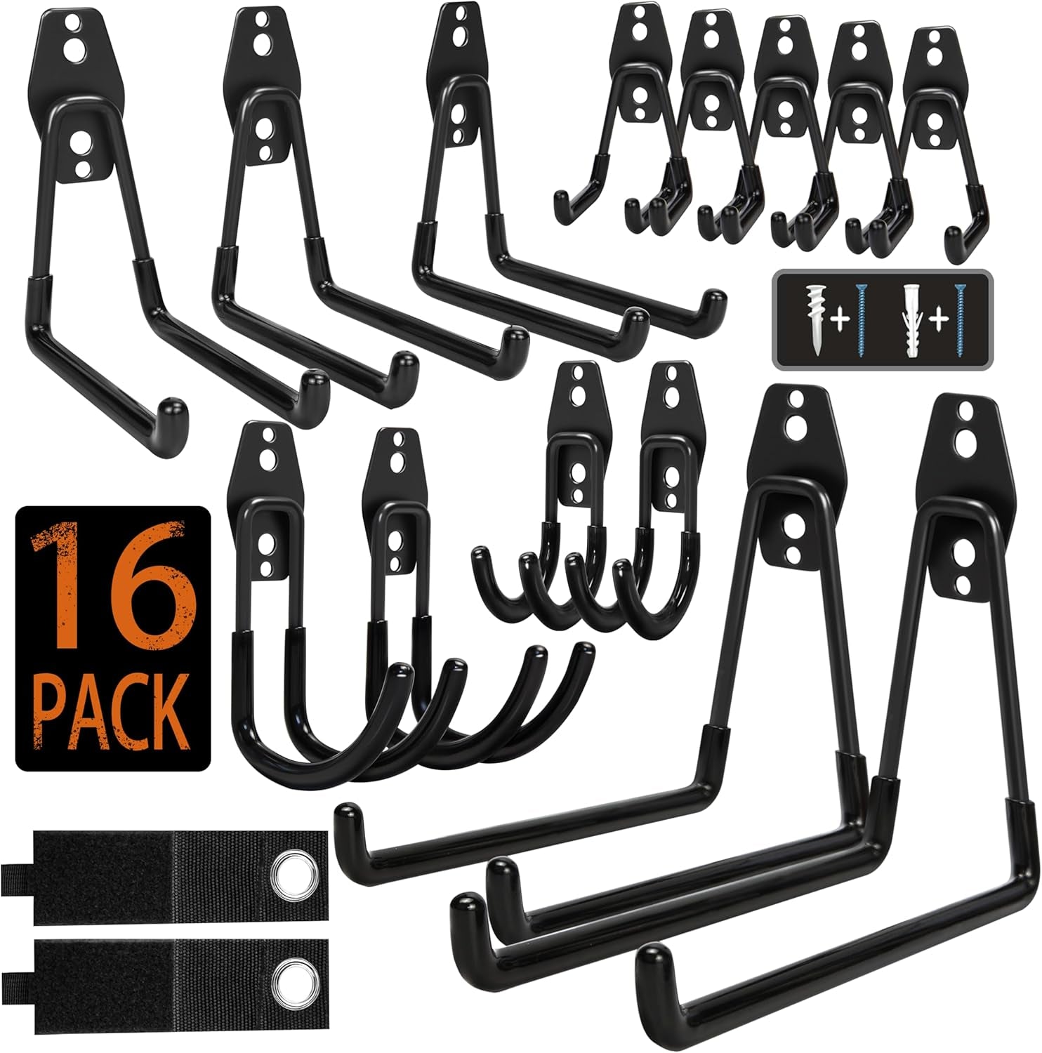 KOFANI Garage Hooks, 16 Pack Steel Heavy Duty Garage Storage Hooks with Anti-Slip Coating, Utility Garage Wall Mount Hooks for Hanging Bike, Ladder and Garden Tools