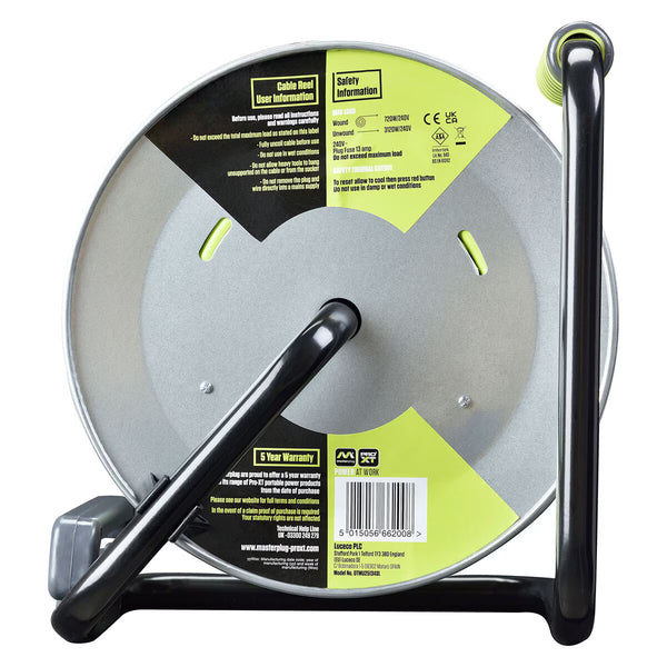 Masterplug 25M Metal Cable Reel with 4 Sockets