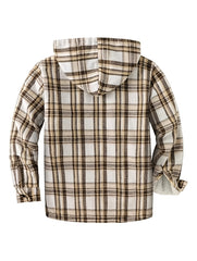 Men's Full-Zip Winter Sports Plaid Hoodie with Sherpa Lining, Warm Hooded Jacket