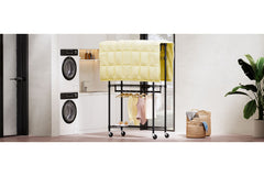 M MZG Heavy Duty Easy to Assemble - Multi-functional Removable Clothes Rack - with Three Shelves, Side Hooks And Locking Casters - Sturdy And Durable - Suitable for Bedroom, Living Room And Wardrobe Black