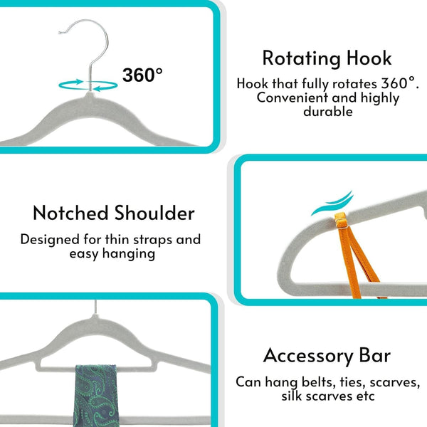 40pcs Red Velvet Hangers for clothes - Premium Non-Slip Space Saving Clothes Hangers With Tie Bar, Notched Shoulder, 360° Swivel Hook, Sturdy For Heavier Garments 45 x 24 Cm