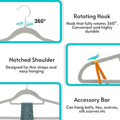 40pcs Red Velvet Hangers for clothes - Premium Non-Slip Space Saving Clothes Hangers With Tie Bar, Notched Shoulder, 360° Swivel Hook, Sturdy For Heavier Garments 45 x 24 Cm