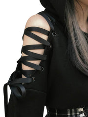 Womens Fashion Printing Sweatshirt Casual Bandage Long Sleeve Exposed Navel Hooded T-shirt