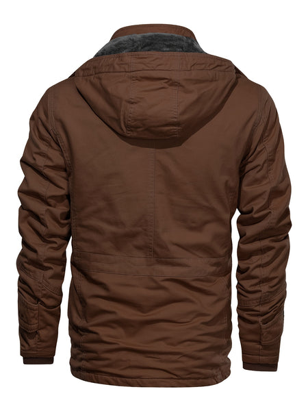 A Durable And Warm Medium to Long Men'S Winter Jacket, Suitable for Casual Work, Featuring Multiple Pockets, a Zipper, And a Hood for Outdoor Wind