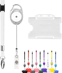 Retractable Lanyard and Badge Holder Trio Triple Pack by Lanyardstomorrow - Set Includes a Single Plain Lanyard, Extendable Carabiner Yoyo Reel Clip and Rigid ID Card Holder (Black)